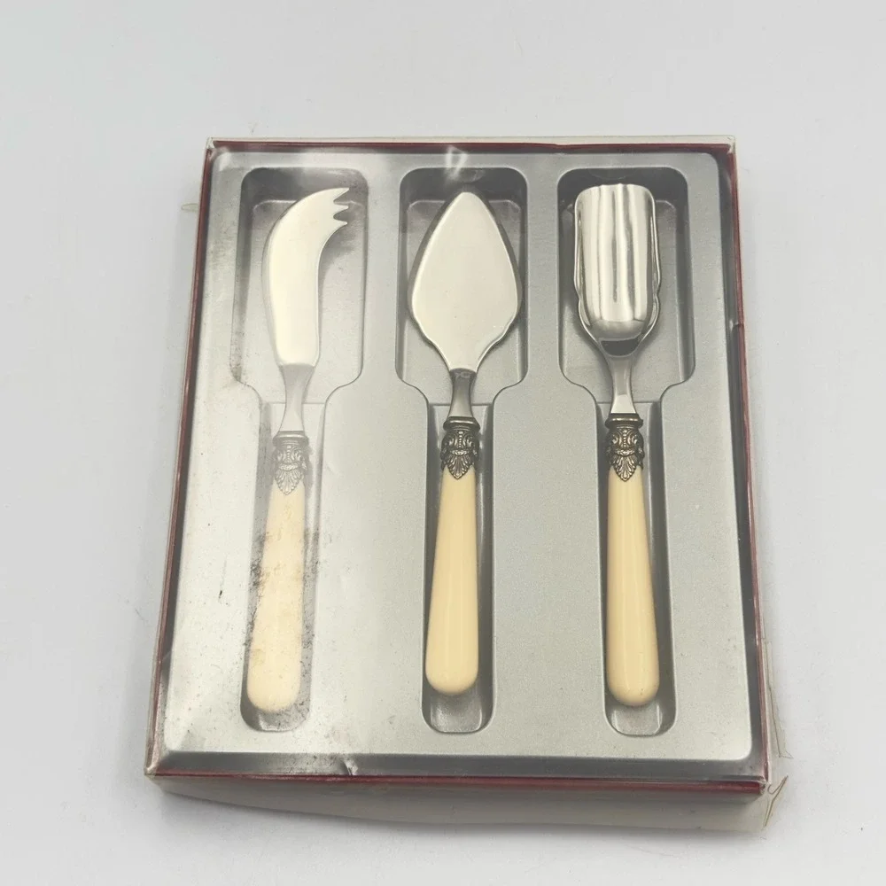 Vintage Inox 18/10‎ Italy Napoleon Ivory Appetizer Cheese Serving Set 3 Pc. New